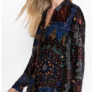 NWT Johnny Was Biya JWLA Audrey Oversized Burnout Shirt Blouse Top Navah